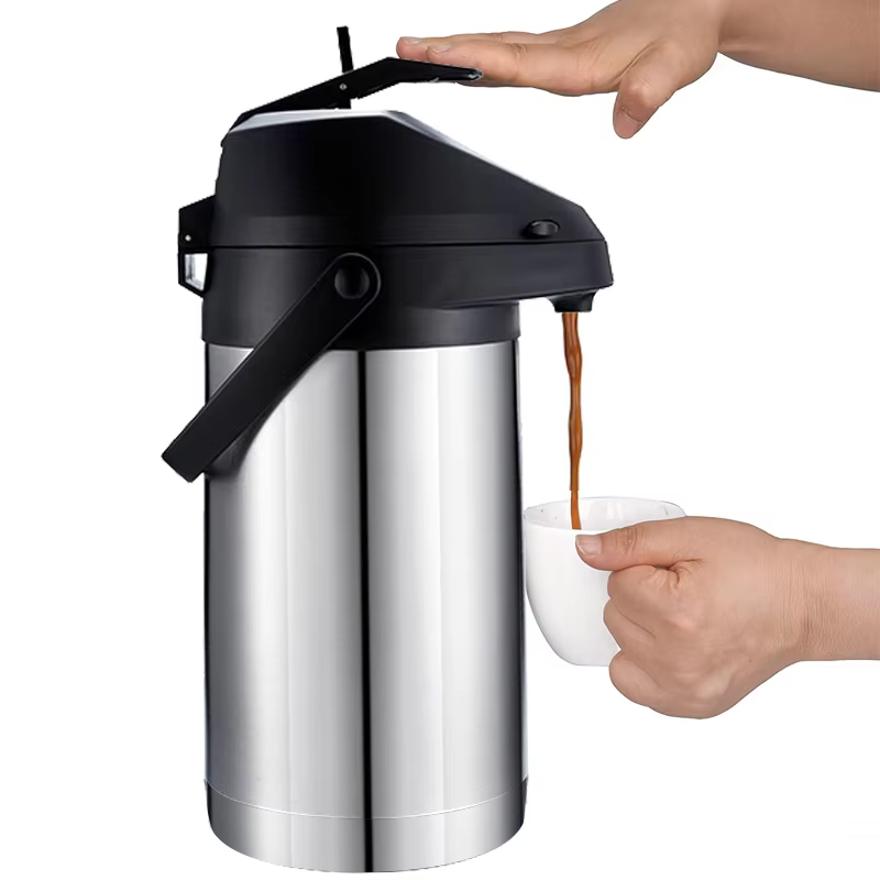 Coffee Tea Urn - エアポット式コーヒーディスペンサー（ポンプ付き）、温かい飲み物、お茶、液体用、断熱ステンレス鋼製温水飲料サーバー（パーティー用）