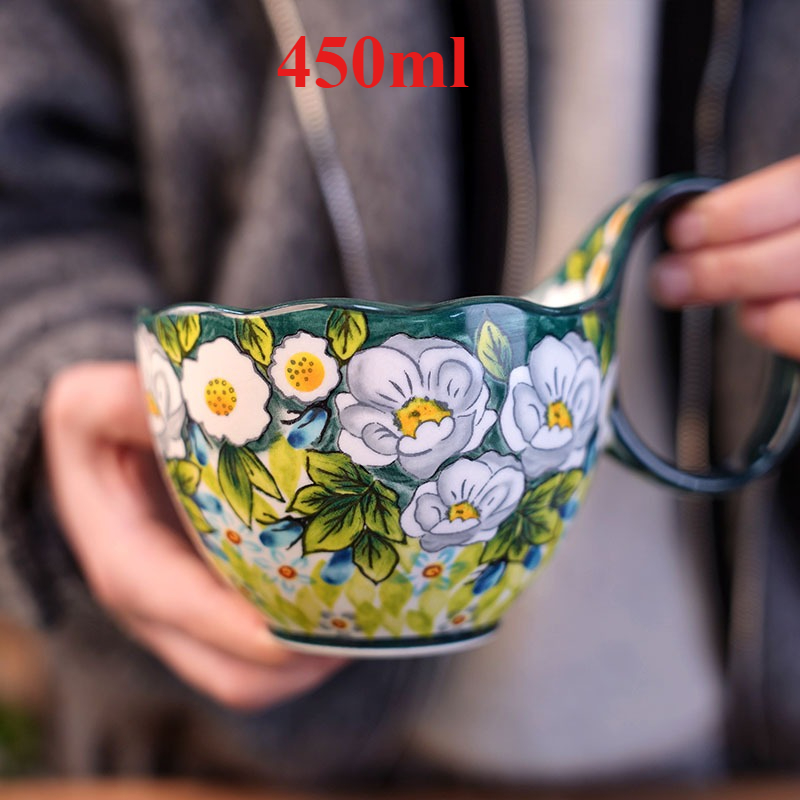 Coffee Jasmine Tea - ジャスミンアンダーグレーズセラミックマグ スプーン付き、大きなハンドルコーヒーマグ、大容量朝食ミルクカップ、誕生日ギフトティーカップ
