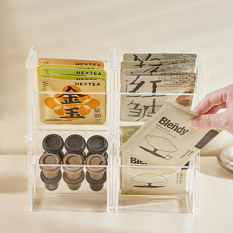 Coffee Tea Box - 縦型ティーボックスホルダー、積み重ね可能なティーバッグホルダーオーガナイザー、透明なコーヒーと紅茶オーガナイザー、ティーキャンディーや砂糖、キッチン用品用