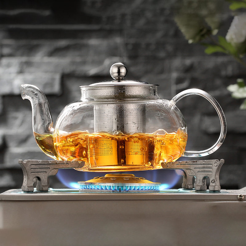 Coffee Tea Jar Set - 600/800 ミリリットル耐熱ガラスのティーポットの花茶セットやかんコーヒー茶ポット、スプーンセットステンレス鋼ストレーナーティーポット