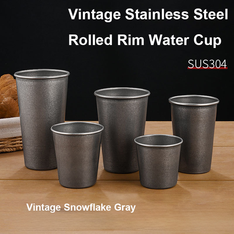Water Tea And Coffee - レトロなシルバーステンレス製ドリンクカップ、積み重ね可能なタンブラー、キッチン、オフィス、アウトドア、旅行、コーヒー、紅茶、ビール、ワイン、水用マグカップ