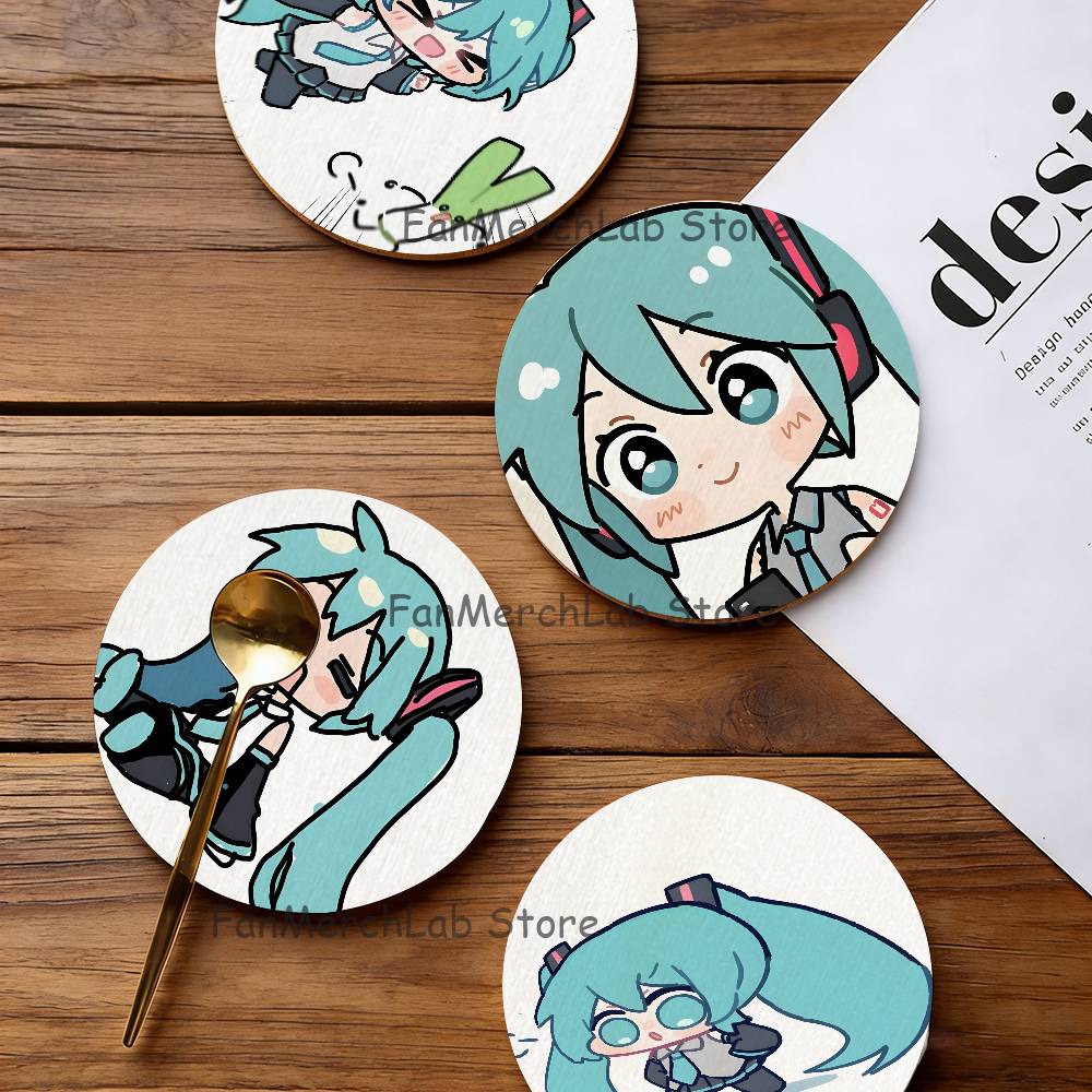 Coffee Tea Gift Set - 電子音楽家向け M-Miku ウッドコースターセット - 耐熱性、お茶やコーヒーに最適、ホームカフェの装飾、ホリデーギフト
