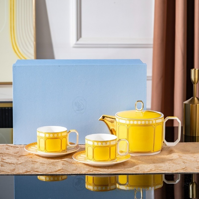 Coffee Tea Gift Set - スワンデザインのボーンチャイナ製コーヒーカップ＆ソーサー、ティーポットセット、アフタヌーンティー食器、高級感あふれる美しいホームウェア、新築祝いギフト