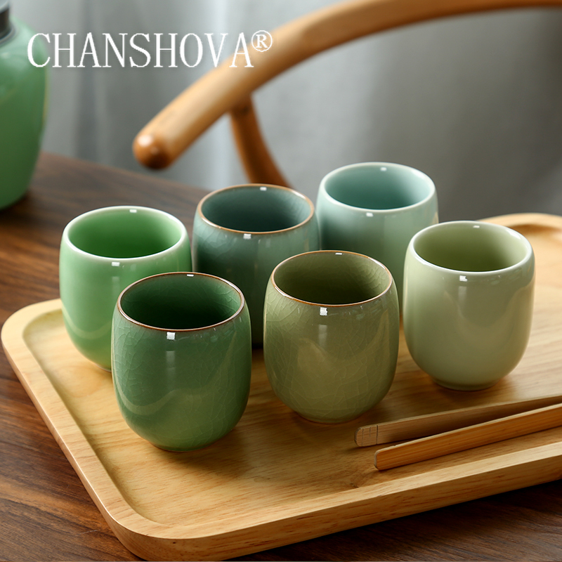 Coffee Tea Mix - Chanshova-磁器ティーカップセット、伝統的な中国風、青磁クラックルセラミックティーカップ、小さなコーヒーカップ、150ml、h284
