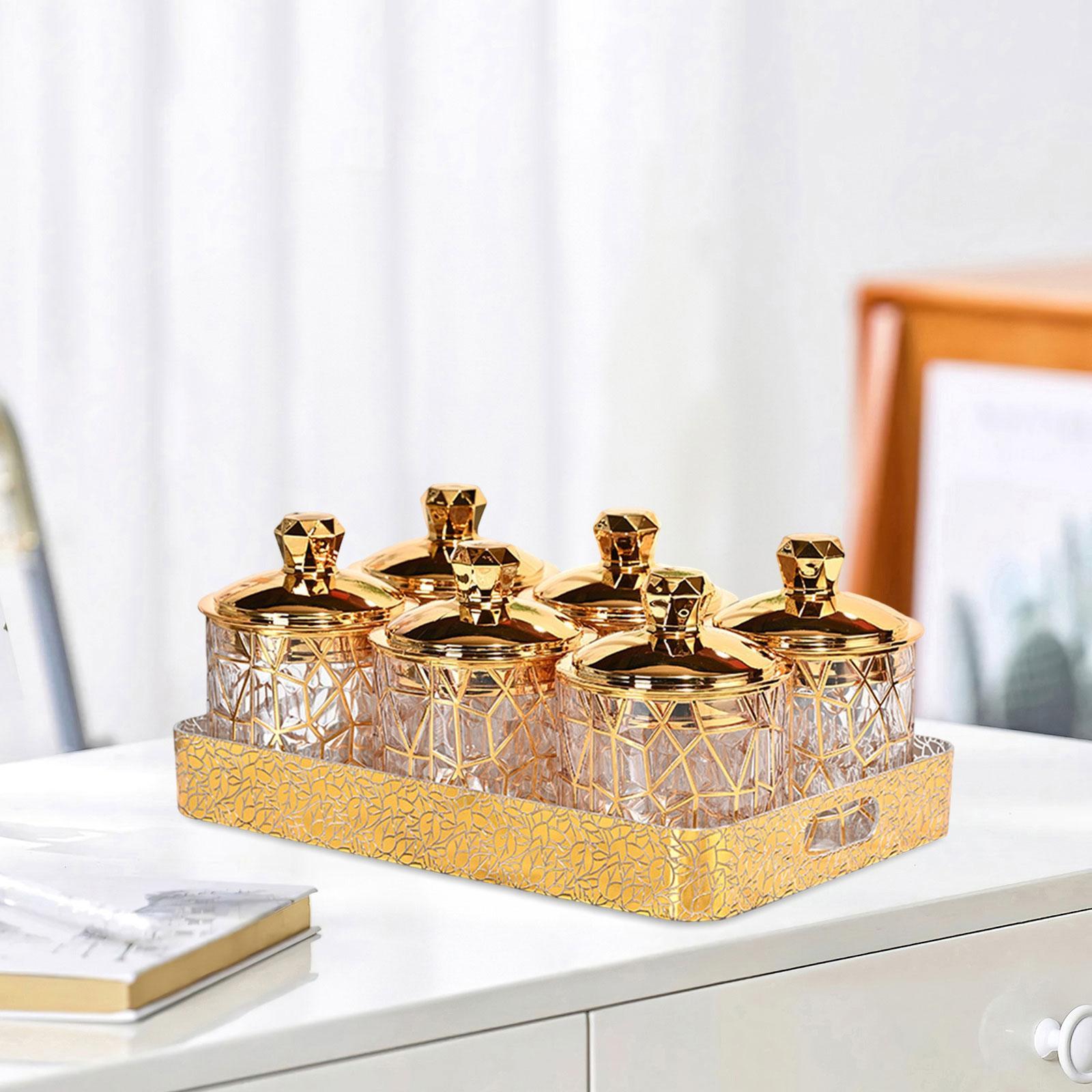 Coffee Tea Jar Set - カウンタートップ用食品保存容器セット、気密キャニスター、トレイ付き、コーヒー、紅茶、砂糖、調味料、スナック、キッチン用