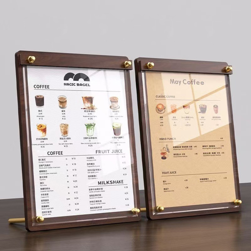 Coffee Tea Mix - カスタムA4/A5アクリル木目調メニュー価格表ディスプレイスタンド（ミルクティー＆コーヒーショップ用注文サインボード広告テーブルサイン）