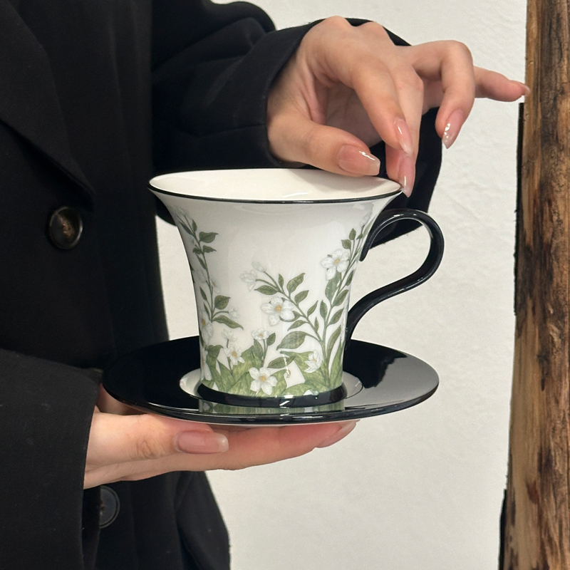 Coffee Jasmine Tea - ヴィンテージ油絵ジャスミンコーヒーカップ＆プレートセット セラミックアフタヌーンティーカップギフトボックスセット 記念品ホリデーギフト