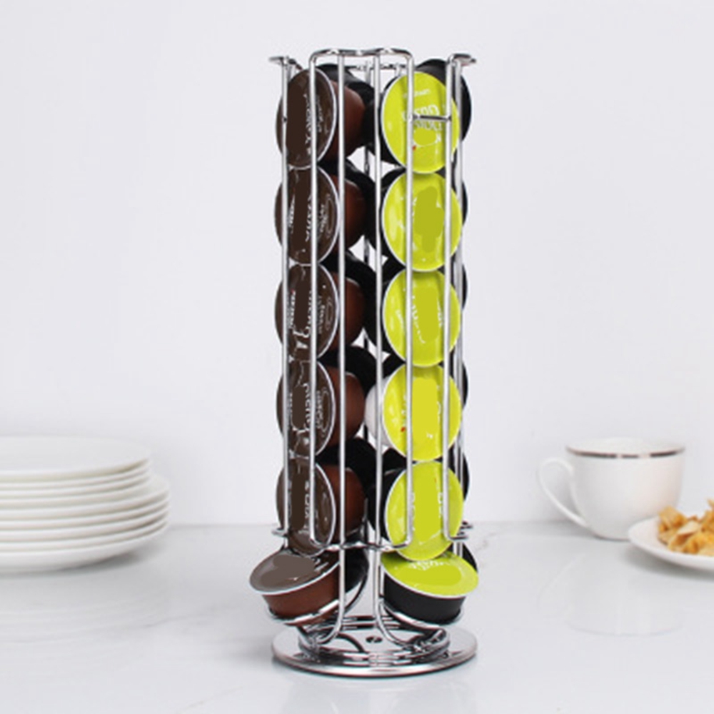 Coffee Capsule Holder - AS63-18Cups回転式コーヒーポッドホルダー鉄製クロムメッキディスプレイカプセルラックスタンド収納棚（カプセル用）