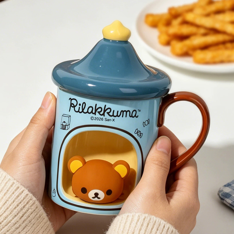 Coffee Tea Gift Set - かわいい3Dリラックマセラミックマグ、電子レンジ対応、ノベルティコーヒーティーカップ、朝食やホームオフィスにぴったりのキュートでロマンチックなカップルギフトセット