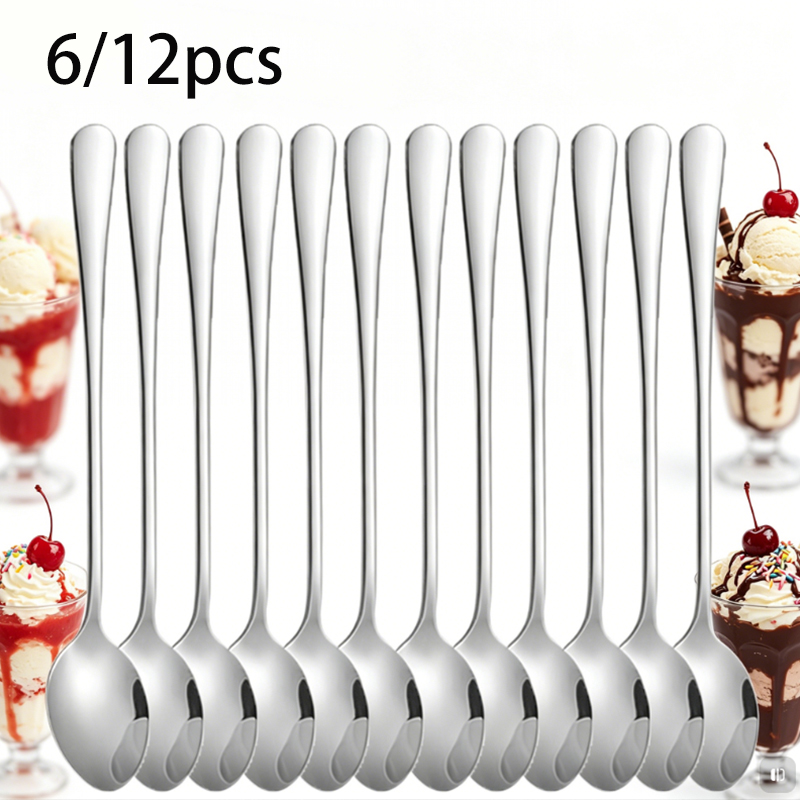 Coffee Tea Boba - 6/12pc1010ステンレス製アイスクリームスプーン、多機能攪拌スプーン、ミルクシェイク、ボバティー、アイスコーヒーに使用。