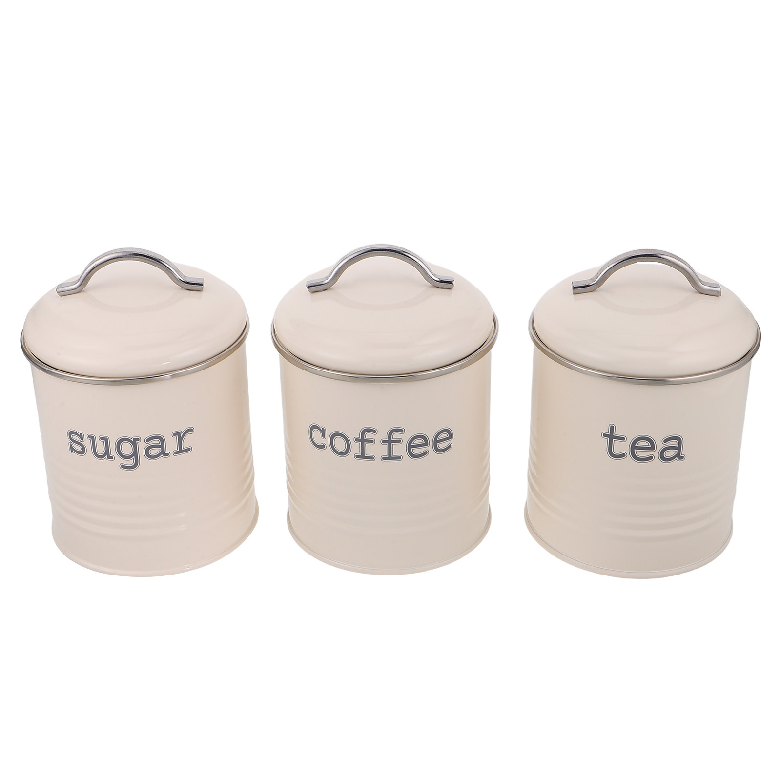 Coffee Tea Jar Set - 3個セット 密閉コーヒー豆容器セット 気密茶葉砂糖キャニスター ホワイトアイアン製キッチン収納ジャー ハンドル付き パントリー旅行用