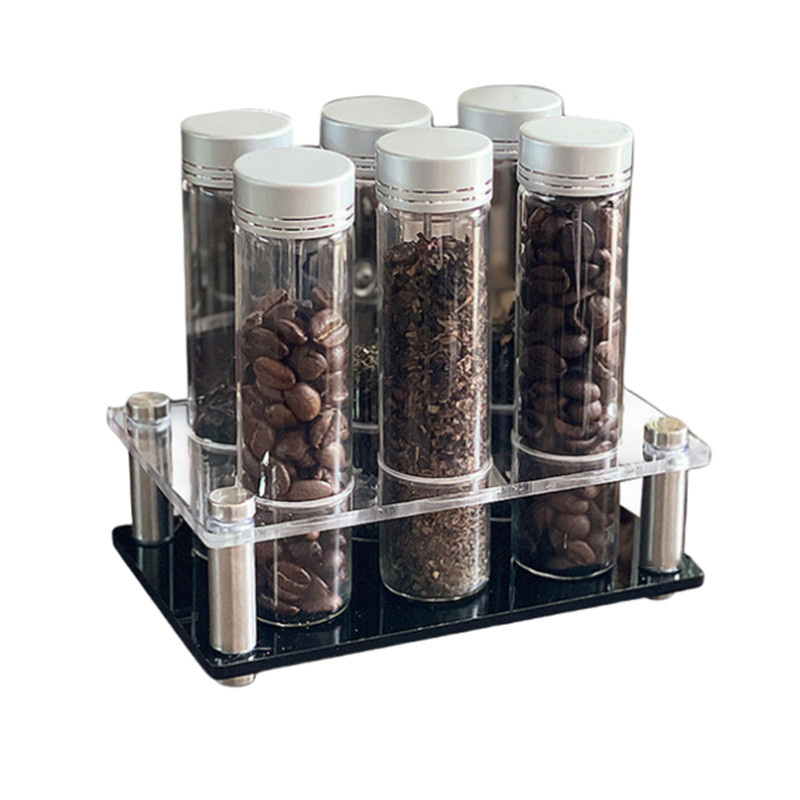 Coffee Tea Jar Set - コーヒー豆保存容器ポータブルコーヒー保存瓶ディスプレイラックガラスティーチューブボトルシリコン漏斗エスプレッソツール付き