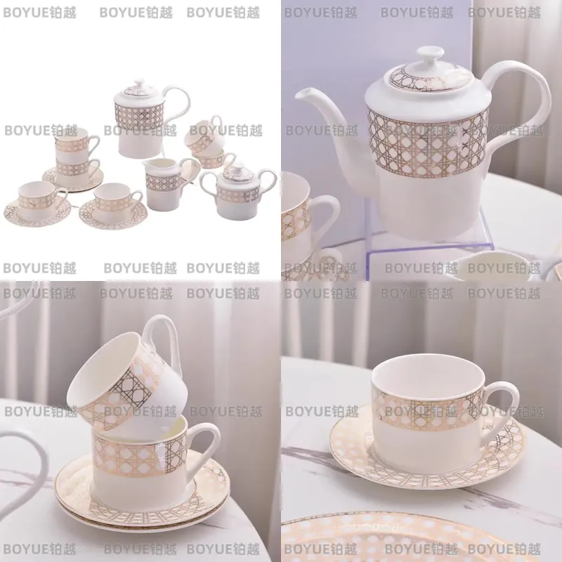 Coffee Tea Gift Set - 高級ボーンチャイナコーヒーカップセット シンプルなヨーロピアンスタイルのティーカップ 家庭用 エレガントなギフト 卸売