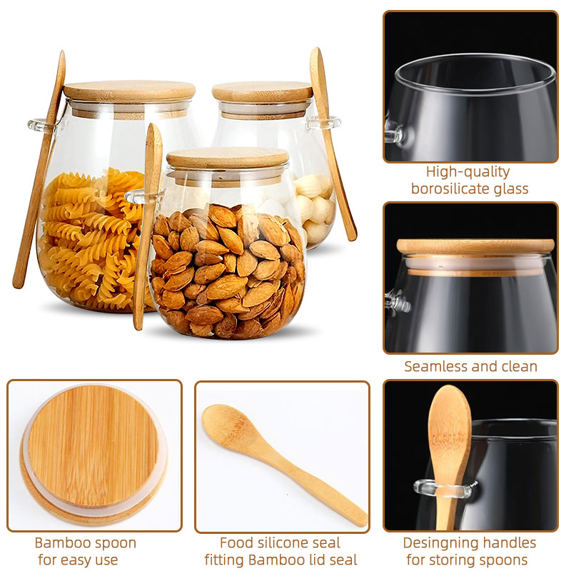 スプーンと蓋付きのガラスジャー、透明なスパイスジャー、小さな - Coffee Tea Jar Set のレビューと価格