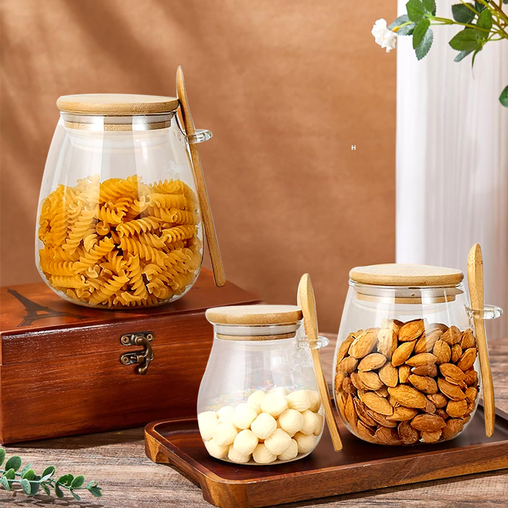スプーンと蓋付きのガラスジャー、透明なスパイスジャー、小さな - Coffee Tea Jar Set のレビューと価格