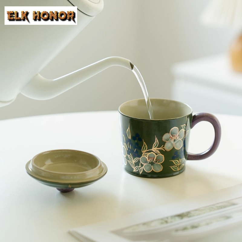 300 ミリリットル手描きジャスミンの花蓋付きコーヒーマグホ - Coffee Jasmine Tea のレビューと価格