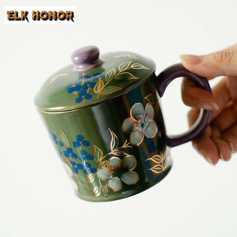 300 ミリリットル手描きジャスミンの花蓋付きコーヒーマグホ - Coffee Jasmine Tea のレビューと価格