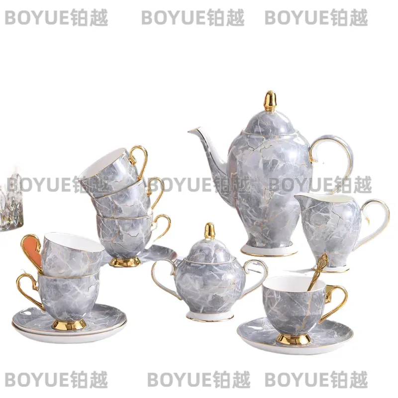 高級ボーンチャイナコーヒーカップ＆ソーサーセット、ティーポッ - Coffee Tea Gift Set のレビューと価格