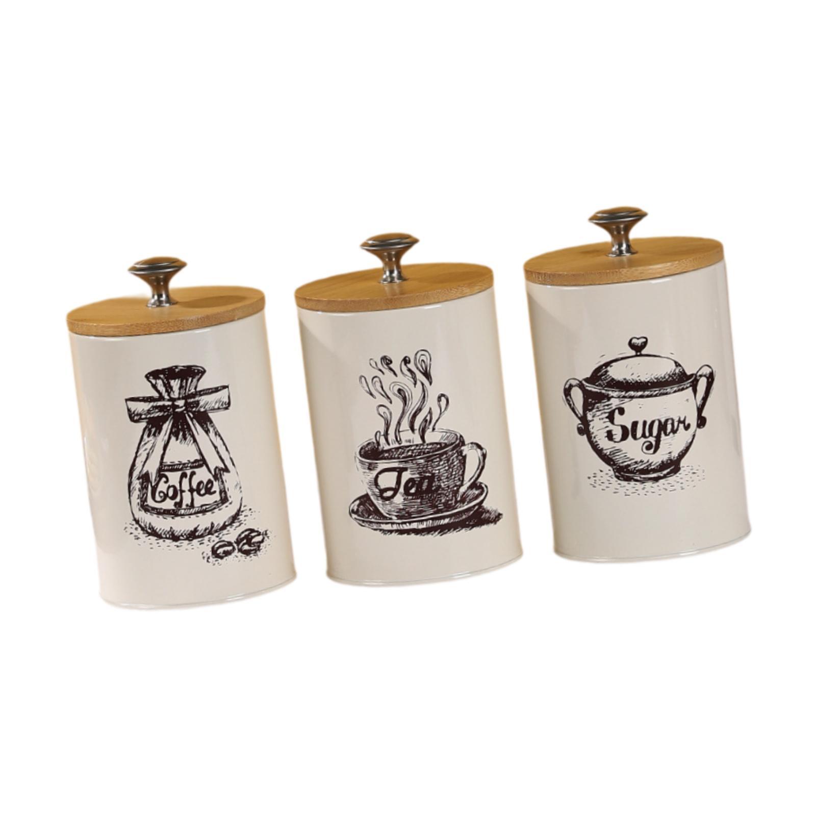 農家風コーヒー・紅茶・砂糖キャニスターセット キッチン装飾  - Coffee Tea Jar Set のレビューと価格