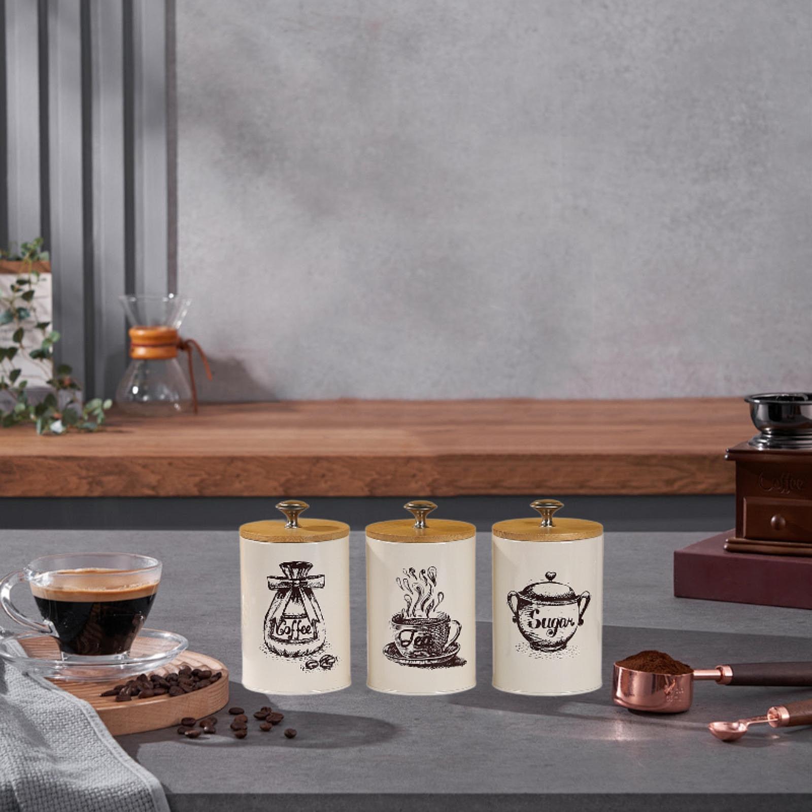 農家風コーヒー・紅茶・砂糖キャニスターセット キッチン装飾  - Coffee Tea Jar Set のレビューと価格