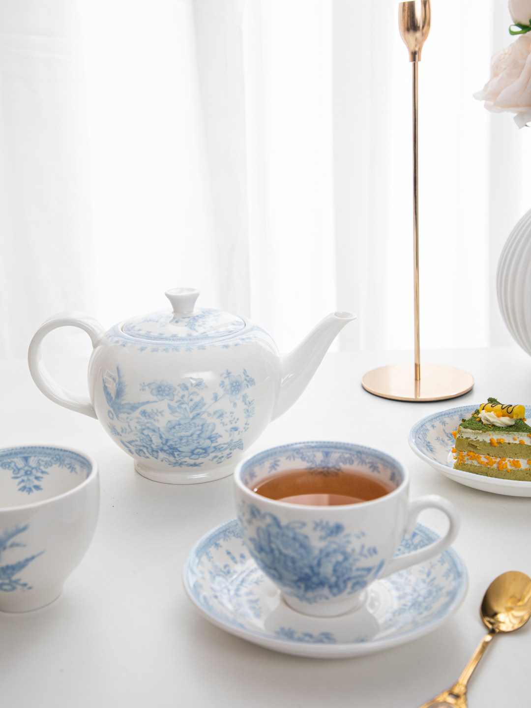 ハウス、レトロな青い牡丹柄のアフタヌーンティーカップ＆ソーサ - Coffee Tea Jar Set のレビューと価格