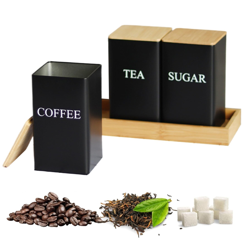 3個セット 茶葉・コーヒー・砂糖用キャニスターセット トレイ - Coffee Tea Jar Set のレビューと価格