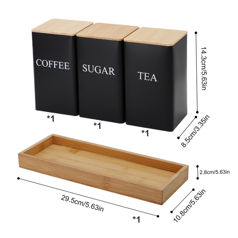 3個セット 茶葉・コーヒー・砂糖用キャニスターセット トレイ - Coffee Tea Jar Set のレビューと価格