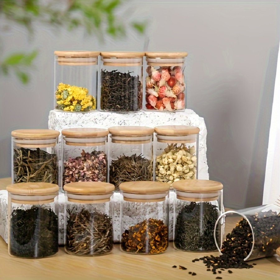 竹の蓋付きの気密ガラス収納ジャー,ポータブルで透明な容器,家 - Coffee Tea Jar Set のレビューと価格