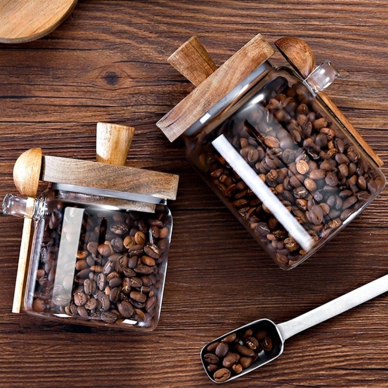 ABJIガラスジャー 木製蓋とスプーン付き 13オンス、20 - Coffee Tea Jar Set のレビューと価格