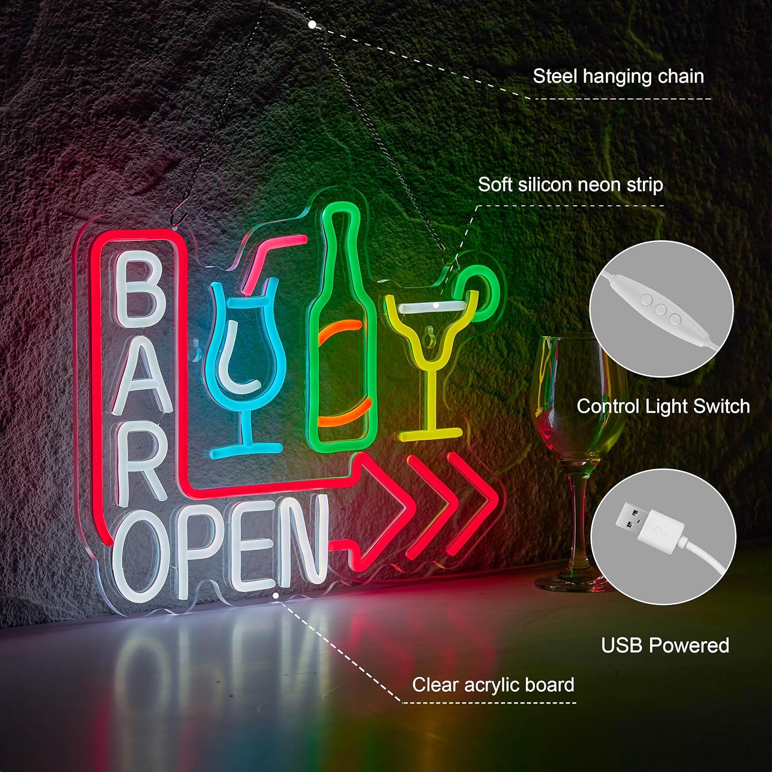 バー開店ネオンサイン、調光可能なUSBオープンビールバーLE - Coffee Tea Neon Sign のレビューと価格