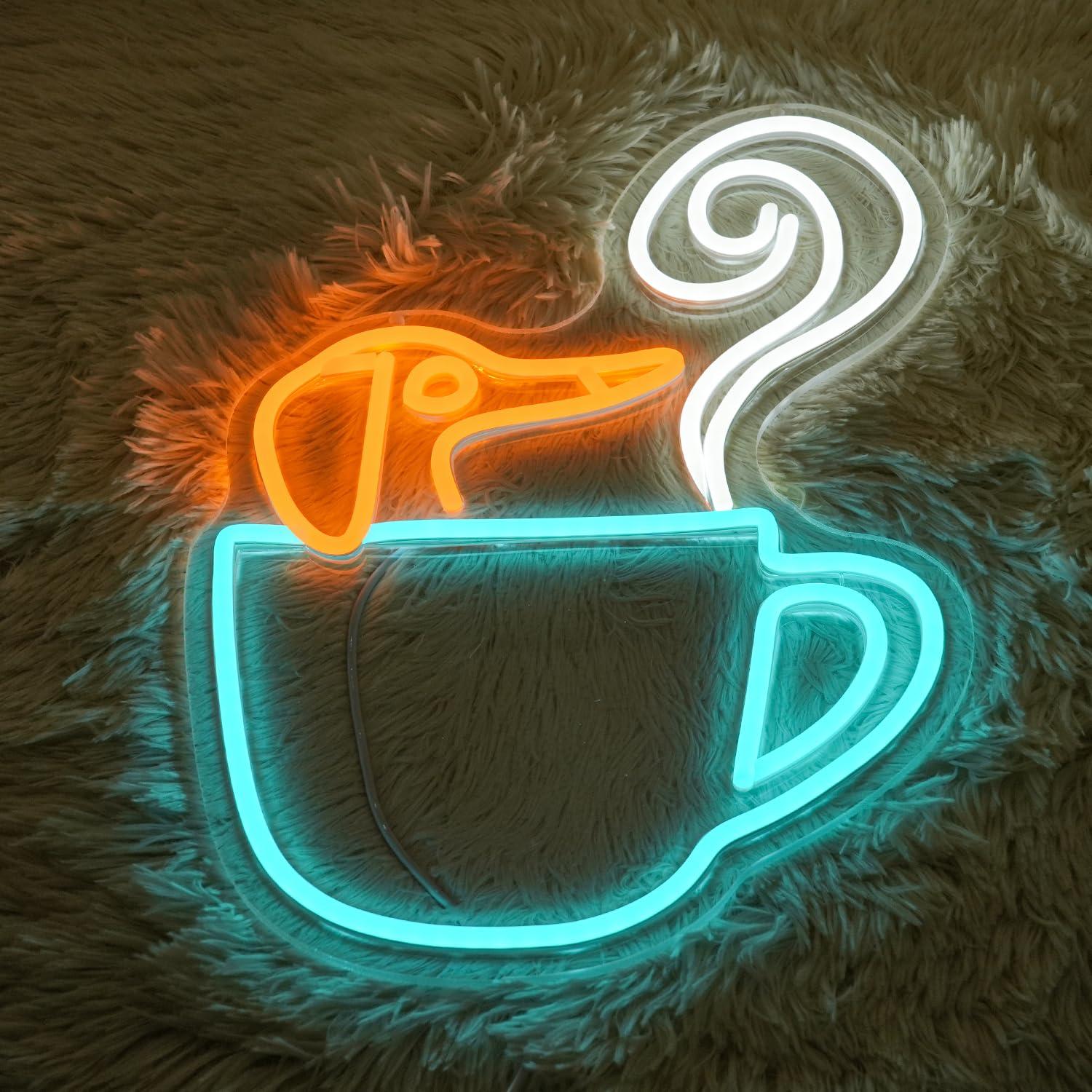 ダックスフントコーヒーカップネオンサイン USB調光LEDラ - Coffee Tea Neon Sign のレビューと価格