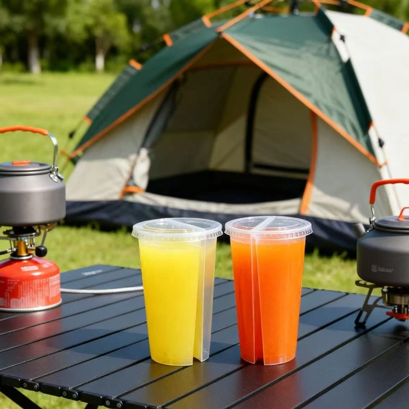 2-in-1使い捨てプラスチックカップ、透明な二層構造ドリン - Coffee Tea Boba のレビューと価格