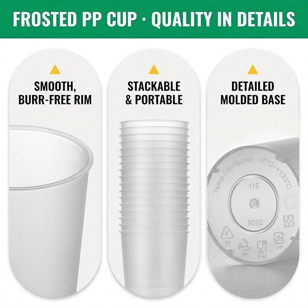フロスト加工の硬質プラスチック製ボバティーカップ、16オンス - Coffee Tea Boba のレビューと価格