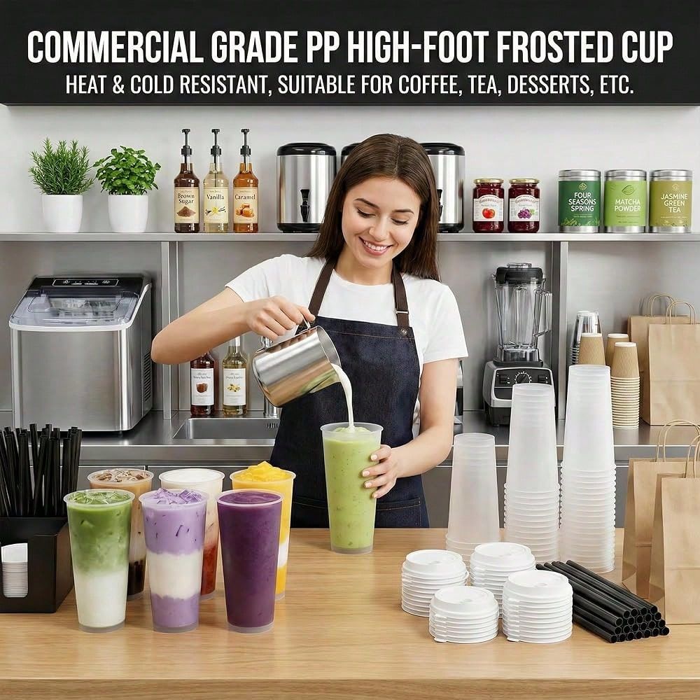 フロスト加工の硬質プラスチック製ボバティーカップ、16オンス - Coffee Tea Boba のレビューと価格