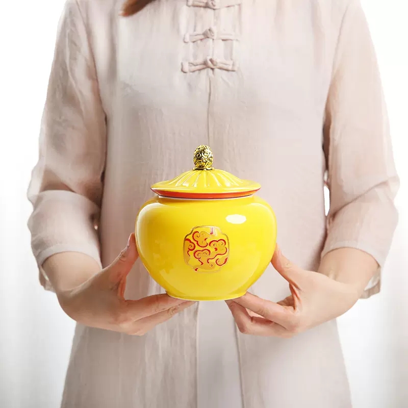中国風の黄色いセラミックポット,密閉されたお茶の容器,オフィ - Coffee Tea In Chinese のレビューと価格