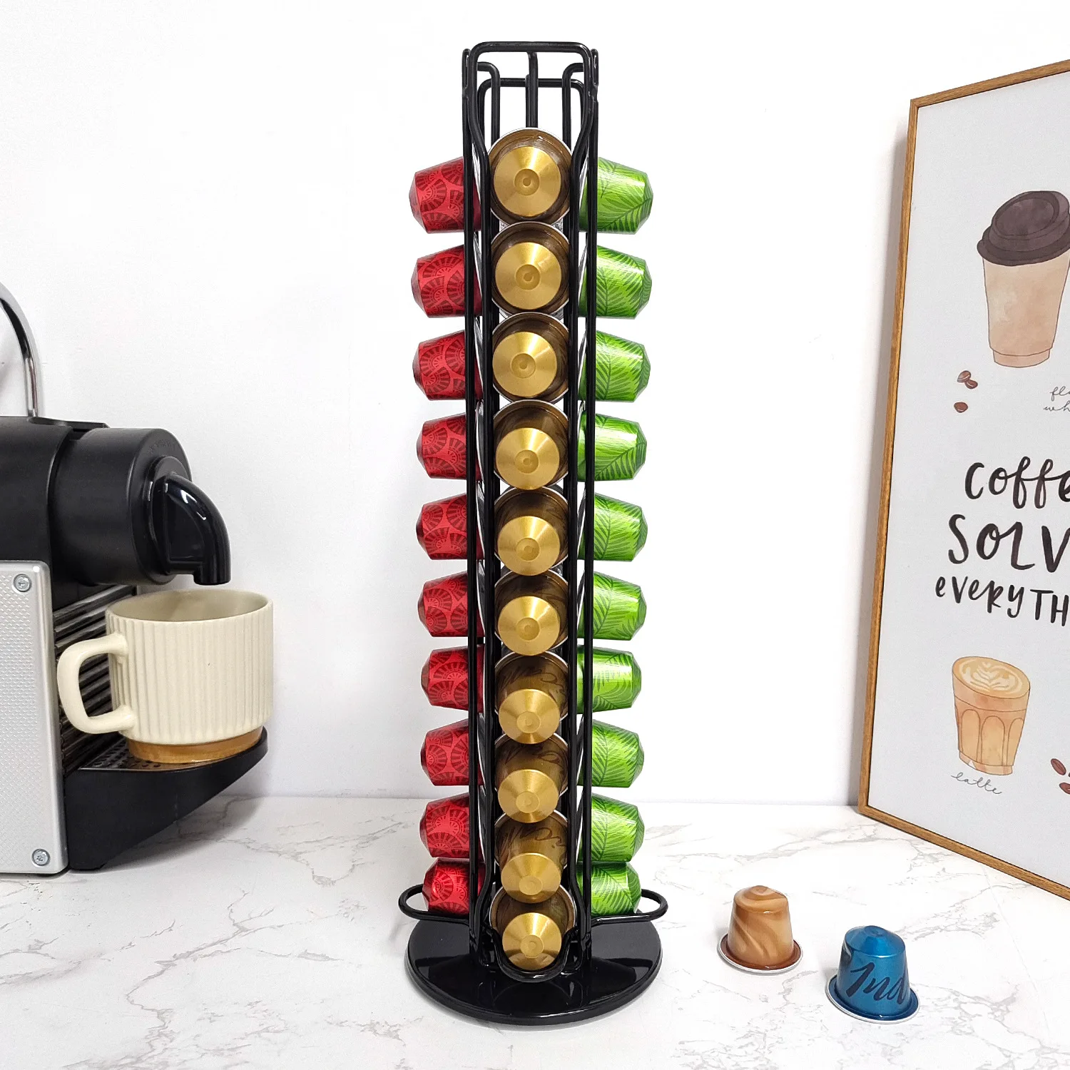 コーヒーカプセル用回転ラック,ネスプレッソコーヒーポッド用ホ - Coffee Capsule Holder のレビューと価格