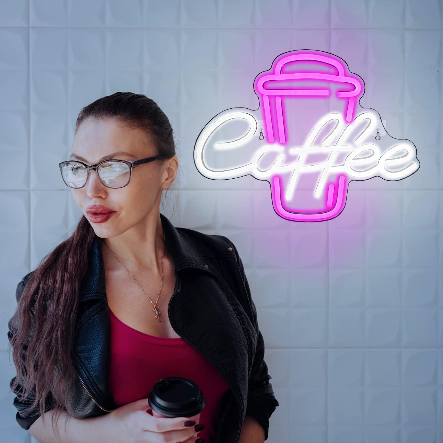 コーヒーカップピンクホワイトネオンサインUSB調光式アクリル - Coffee Tea Neon Sign のレビューと価格