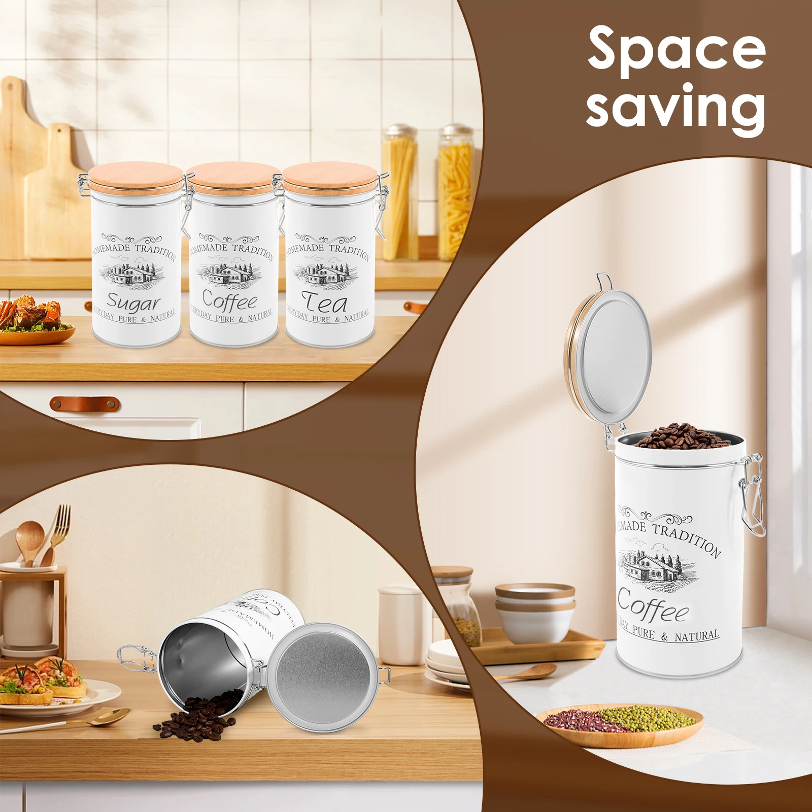 3 ピース/セット茶コーヒー砂糖キャニスター金属コーヒー豆保 - Coffee Tea Jar Set のレビューと価格